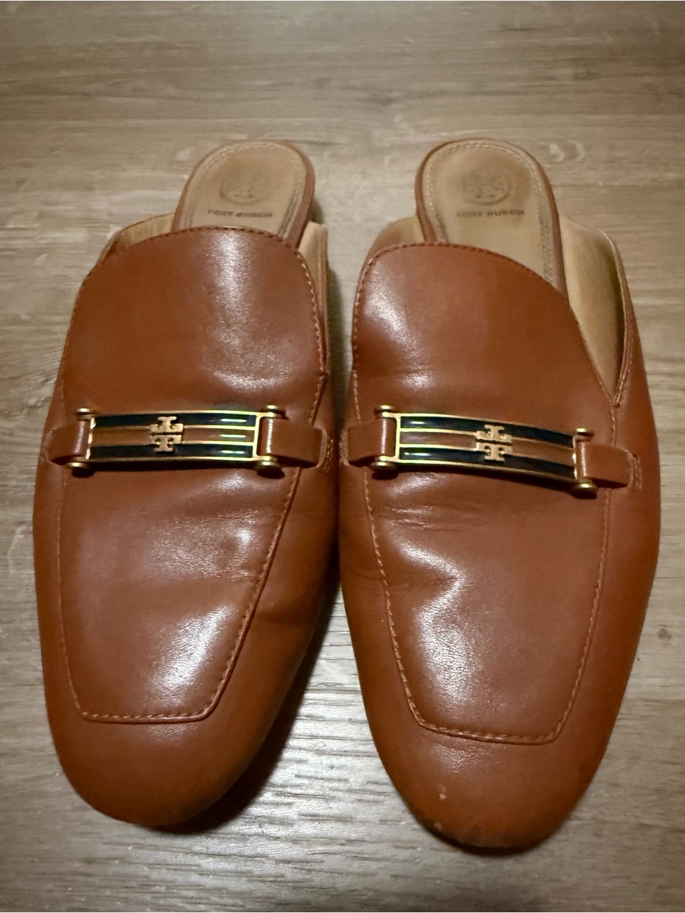 Tory Burch Chestnut Brown Leather Slip-On Loafers with Gold Accent